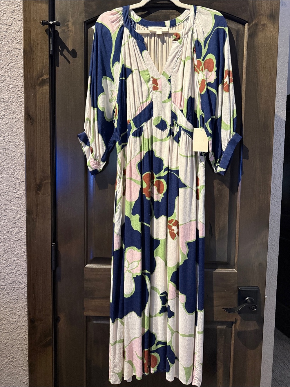 Floral Navy Maxi Dress with Pink, Blue & Green Accents